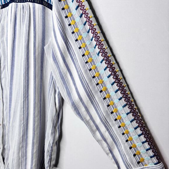 Pilcro by Anthropologie Tunic Top Size XL Striped Embroidered Button Front Boho - Picture 4 of 11